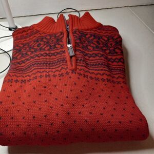 Chaps Winter Knitted Cotton Men's Lg Red and Black Sweater Cottagecore